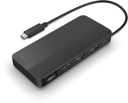 Actual product image Lenovo USB-C Dual Display Travel Dock (w/ adapter) (USB-C, 7 ports)