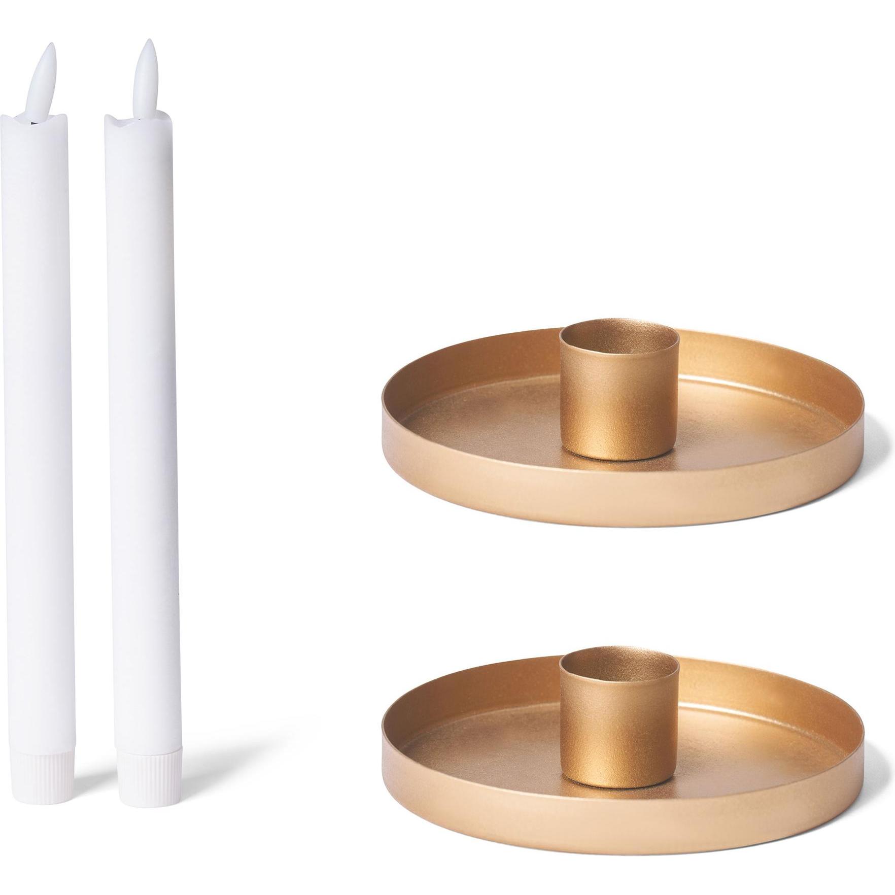 Novaliv, Kerzenständer, 2x Stabkerzenhalter rund Metall Kerzenhalter candle holder Durchmesser 9cm GOLD mit Premium