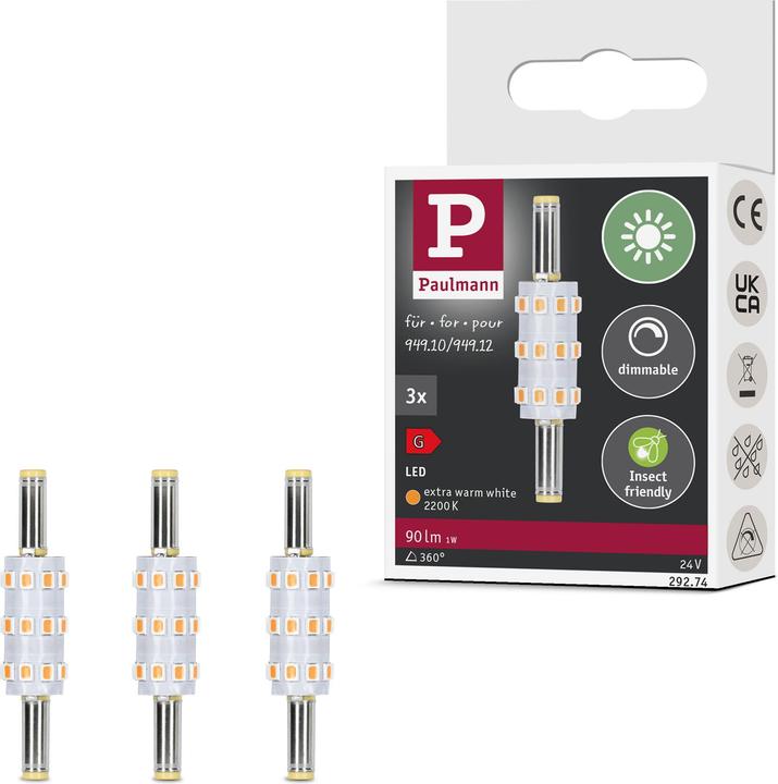Immagine prodotto Paulmann Outdoor Plug & Shine Leuchtmittel 3er Set Naima (Connettore a bassa tensione da 5,5 mm/2,5 mm, 90 lm, 3x)