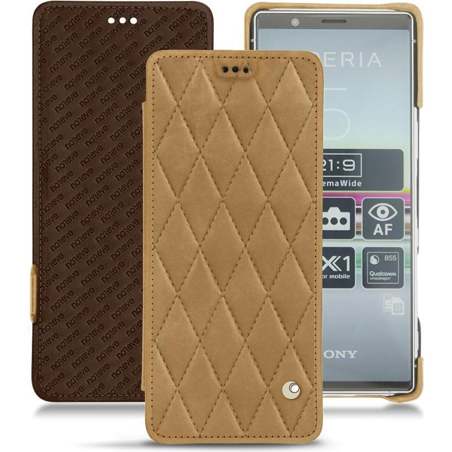 Noreve Lederschutzhülle horizontal (Sony Xperia 5), Smartphone Hülle, Braun
