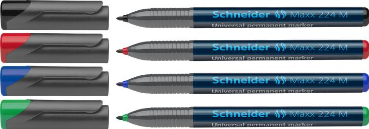Produktbild Schneider OHP-Marker Maxx permanent, M, 4er Etui: rot, blau, grün, schwarz (Assortiert, 1 mm, 4 x)