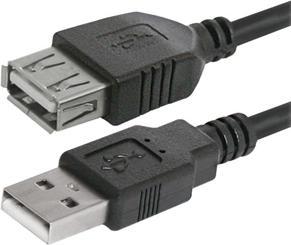 Actual product image Logo USB extension cable (2.0), USB A plug - USB A socket, 3m, black, blister pack (3 m, USB 2.0)