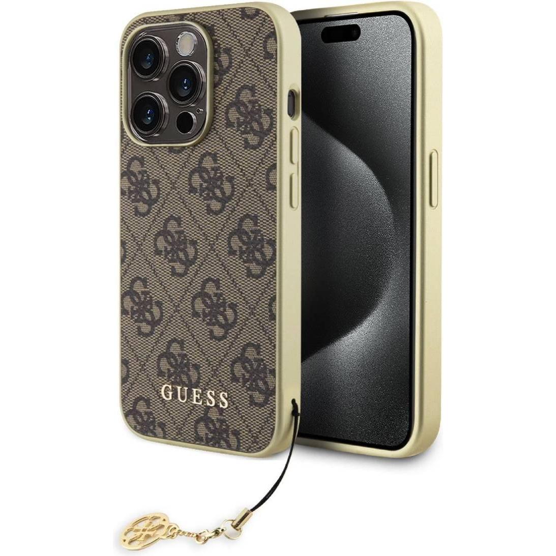 Guess GUHCP15LGF4GBR iPhone 15 Pro 6.1" brązowy/brown hardcase 4G Charms Collection (Apple iPhone 15 Pro), Smartphone Hü...