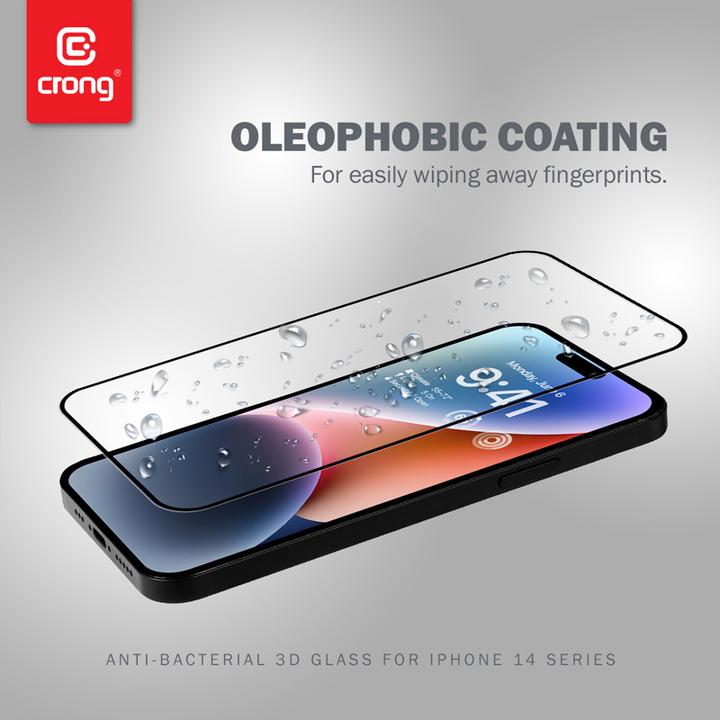 Actual product image Crong Anti-Bacterial 3D Bulletproof Glass - 9H Full Screen Tempered Glass for iPhone 14 Pro + Insta (1 pcs., Apple iPhone 14 Pro)