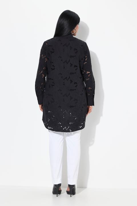 Immagine prodotto Ulla Popken Blusa lunga in pizzo traforato con collo da camicia e maniche lunghe (54)