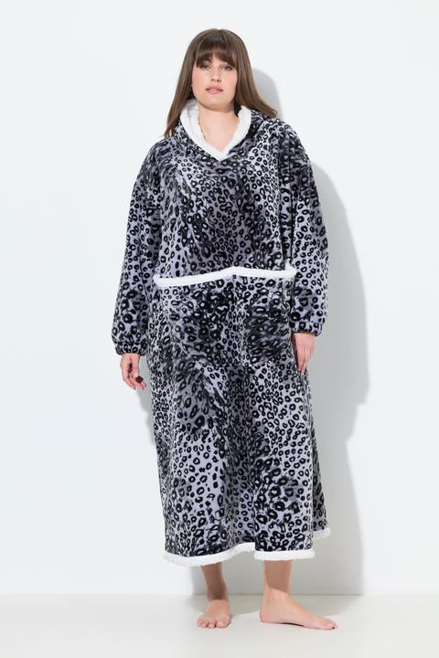 Produktbild Ulla Popken Loungewear-Poncho, Leomuster, Kapuze, Langarm, Tasche (42, 44, 46, 48)