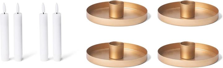 Produktbild Novaliv 4er-Set Stabkerzenhalter Durchmesser 14cm Dekoschale GOLD rund Metall mit LED-Echtwachskerze (14 x 14 x 14 cm)
