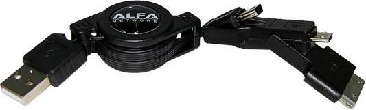 Alfa Network AUSBC-301 - Universal Charger/Sync Cable, USB Adapter, 3-in-1