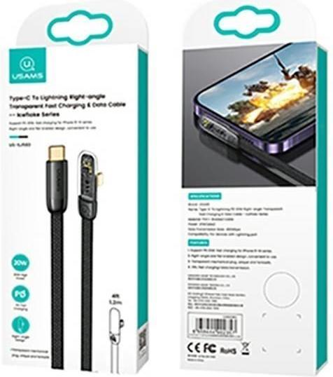 Actual product image Usams Cable kątowy USB-C na Lightning PD 20W Fast Charging Iceflake Series 1.2m czarny/black SJ583US (1.20 m, USB 2.0, 20 W)