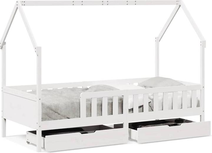 Produktbild vidaXL Kinderbett Hausbett Holzbett mit Schubladen 80x160cm Massivholz Kiefer (80 x 160 cm)
