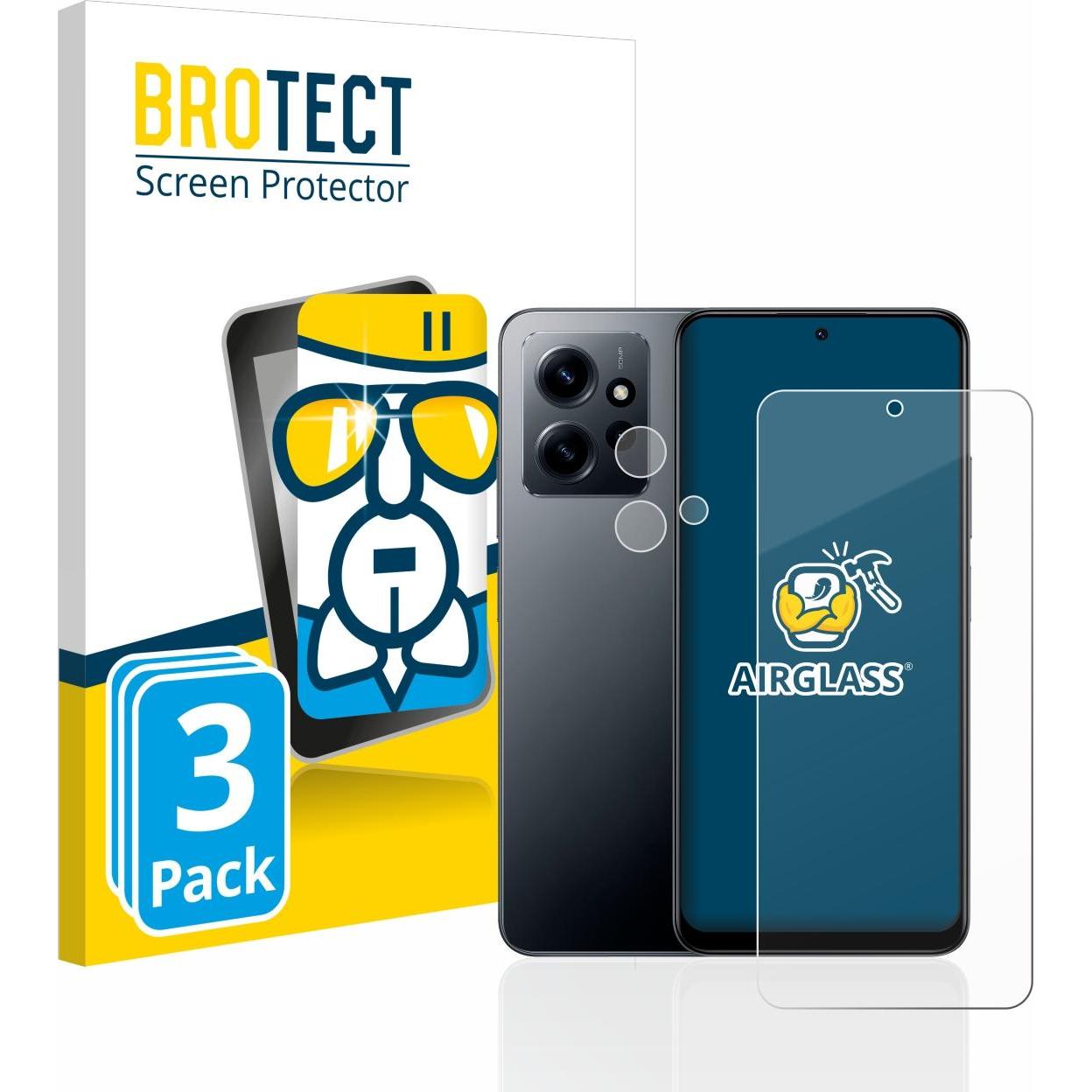BROTECT AirGlass Panzerglasfolie (3 Stück, Xiaomi Redmi Note 12), Smartphone Schutzfolie, Transparent