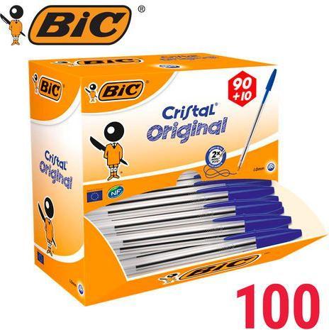 Immagine prodotto Bic Penna a sfera monouso ® Cristal 0,4mm cappuccio blu modello a prova di documento 100 pz./pack. (Blu, 100 x)