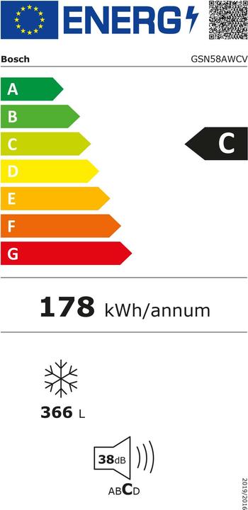Label énergétique Bosch Hausgeräte GSN58AWCV (Autonome, 366 l)