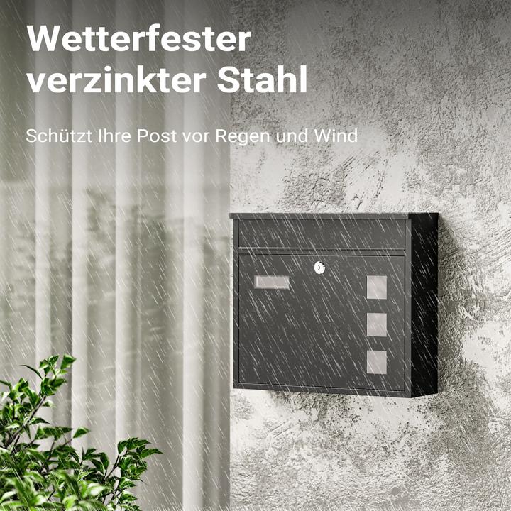 Produktbild Wiltec Briefkasten V12 360x115x315mm Schloss Namensschild Postkasten