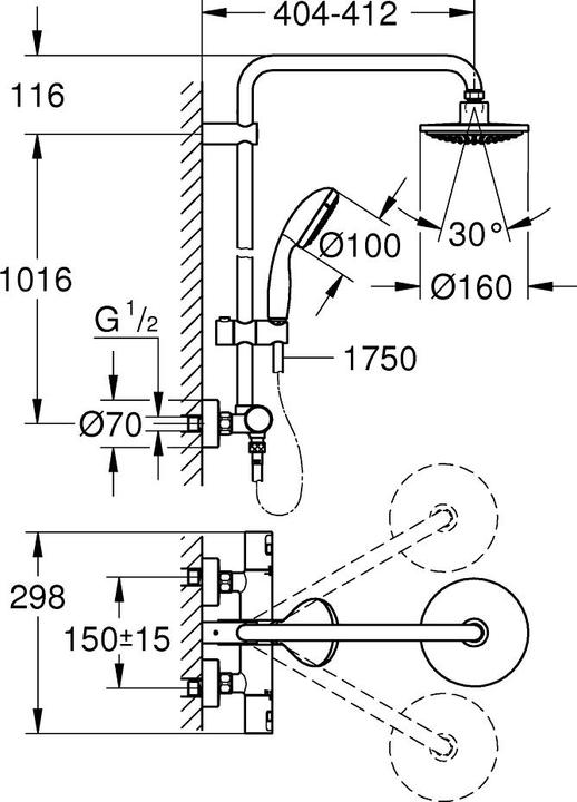 Produktbild Grohe Vitalio Start Shower System Duschsystem mit Thermostatbatterie für die Wandmontage