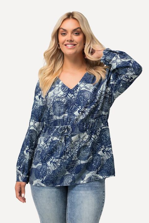 Produktbild Ulla Popken Bluse, maritimer Druck, V-Ausschnitt, Halbarm (50, 52)