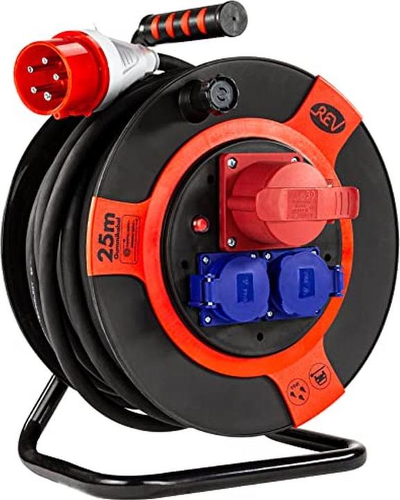 Image du produit REV Cable reel EX 25 m H07RN IP44 9000W extension cable outdoor 1 CEE and 2 earthed sockets red (25 m)