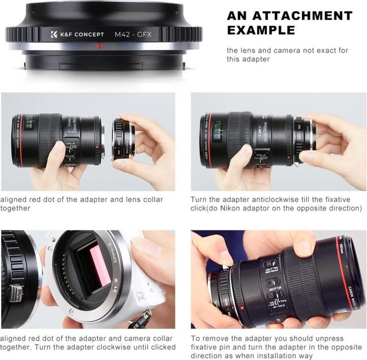 Image du produit K&F Concept Adaptateur d'objectif de haute précision, M42-GFX