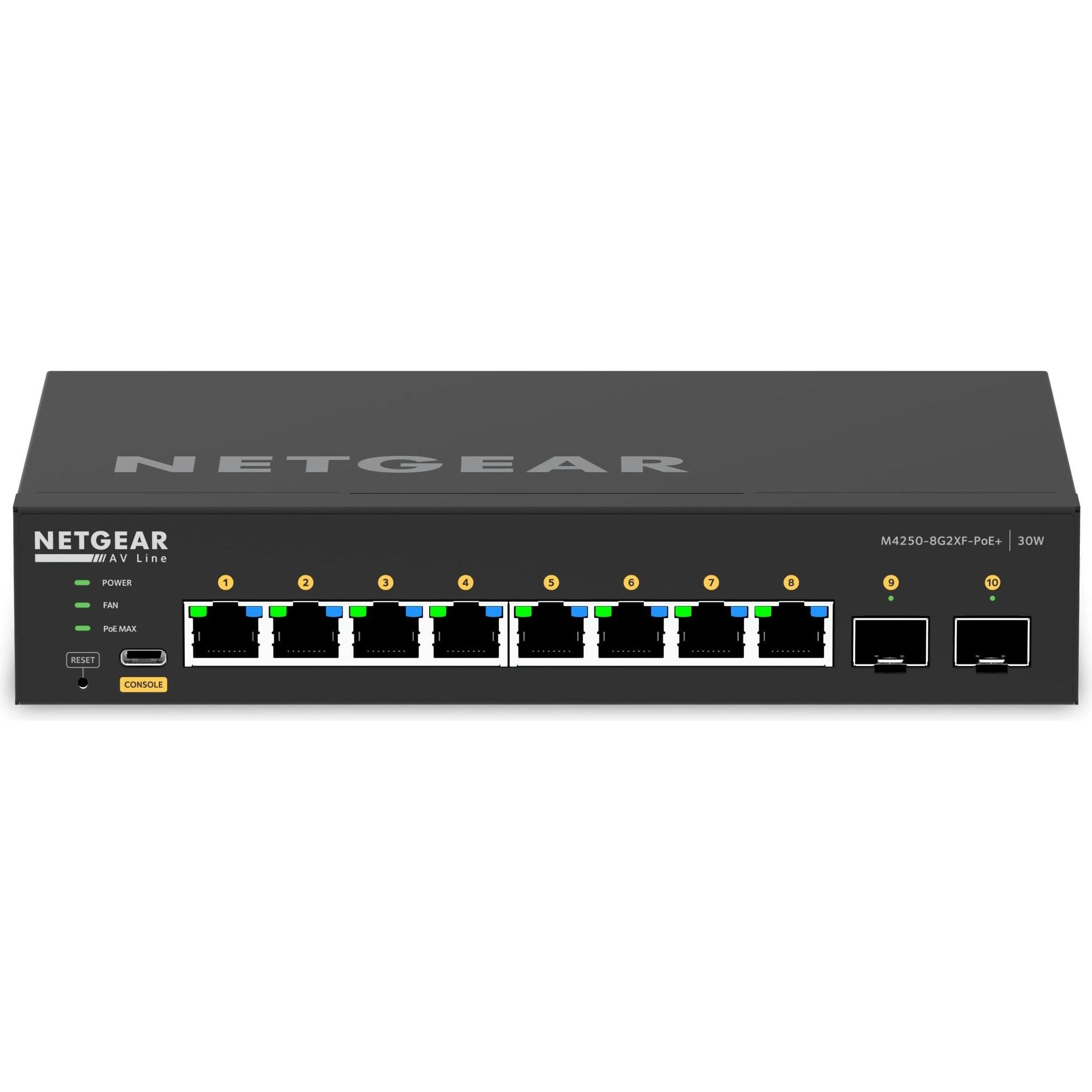 Netgear 10PT, M4250-8G2XF-POE+, Managed Switch (10 Ports), Netzwerk Switch, Schwarz