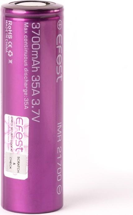 Actual product image Efest IMR21700 battery - maximum 30A current output (flat top) (1 pcs., 21700, 3700 mAh)