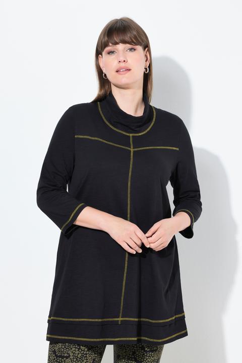 Image du produit Ulla Popken Blouse en coton bio, col légèrement montant et manches 3/4, effet de superposition (54)