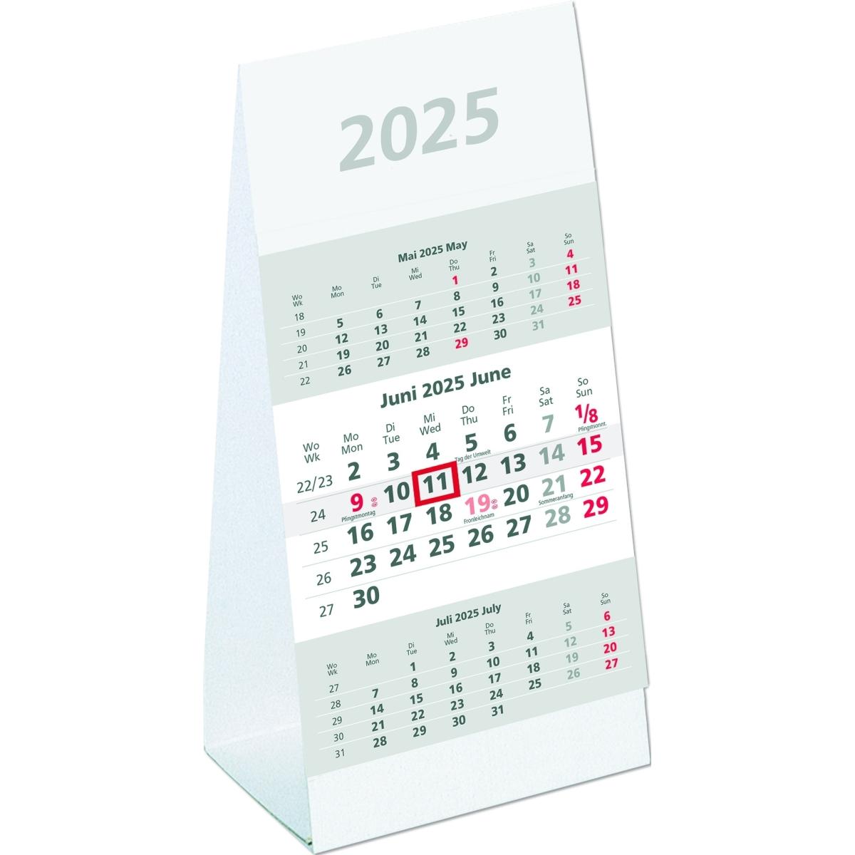 Thumbnail - Zettler, Kalender, Dreimonats-Aufstellkalender 980 10,5x21cm 2025 (Englisch, Deutsch)