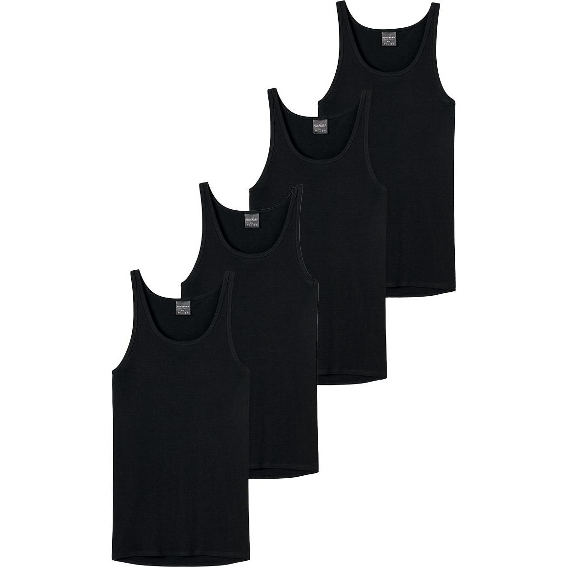 Schiesser, Herren, Shirt, 4er Pack Original Classics Feinripp Unterhemd / Tanktop, Schwarz, (M)