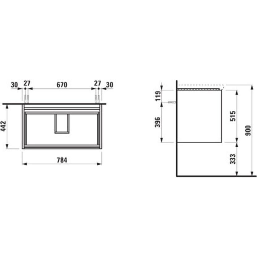 Thumbnail - Laufen, Waschbeckenunterschrank, Lani Waschtischunterbau, 2 Schubladen, SoftClose, 785x515x450mm, H403552112 (78.5 x 44 ...