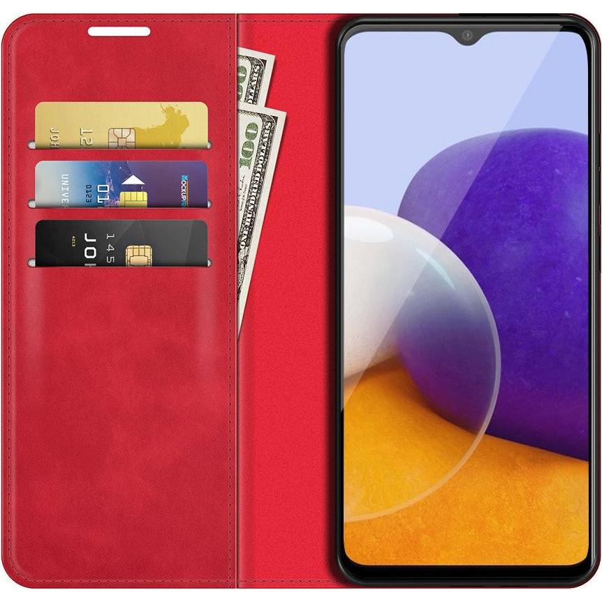 Thumbnail - Cover-Discount Galaxy A22 5G - Seidige Stand Flip Case Hülle rot (Samsung Galaxy A22 5G), Smartphone Hülle, Rot
