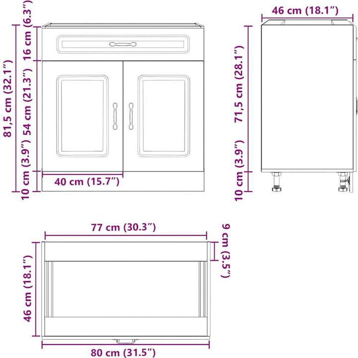 Image du produit vidaXL Élément bas de cuisine Lucca Gris béton Matériau bois Élément bas d'évier (80 x 46 x 81.5 cm)