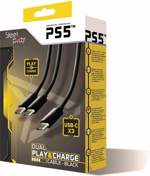 Actual product image Steelplay Dual Play & Charge Cable for Controller 3m Black PS5 (PS5)