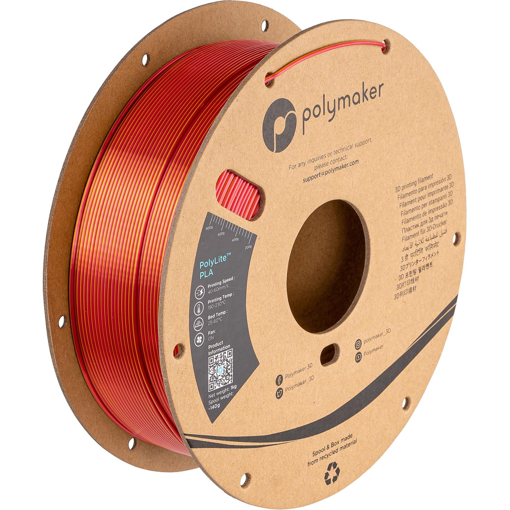 Polymaker PolyLite Silk PLA Dual Color (PLA, 1.75 mm, 1000 g, Mehrfarbig), 3D Filament, Mehrfarbig
