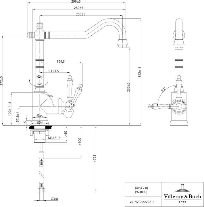 Actual product image Villeroy & Boch Avia 2.0 kitchen tap, stainless steel