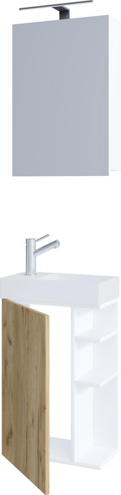 Produktbild VCM 3-tlg Badmöbel Set Gäste WC Gästebad Waschplatz Waschtisch klein schmal Lumia Spiegelschrank
