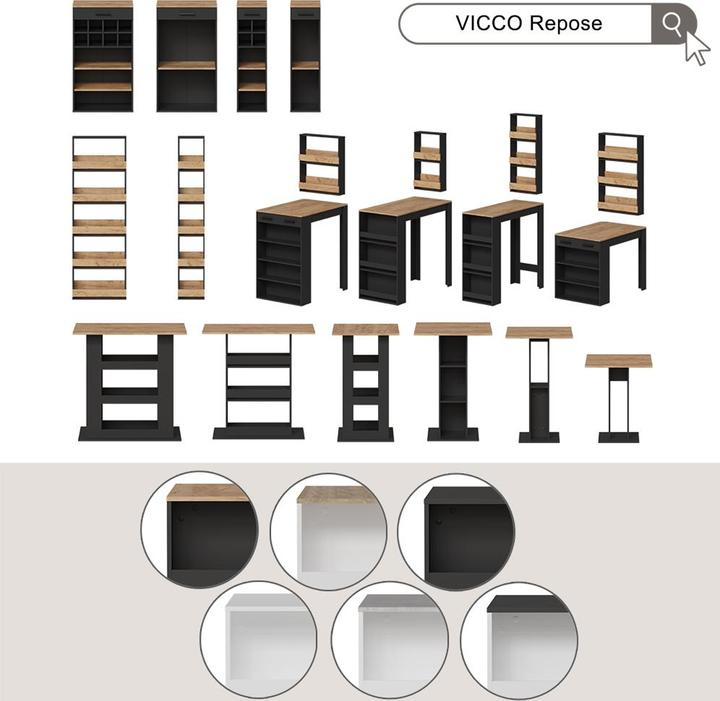 Produktbild Vicco Bartisch-Set Repose, Goldkraft Eiche/Anthrazit/Schwarz, 65 x 65 cm mit 2 Barhockern