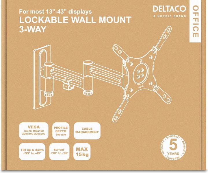Productafbeelding Deltaco ARM-0267 monitorsteun / standaard (43") Schroeven Zilver (Muur, 43", 15 kg)