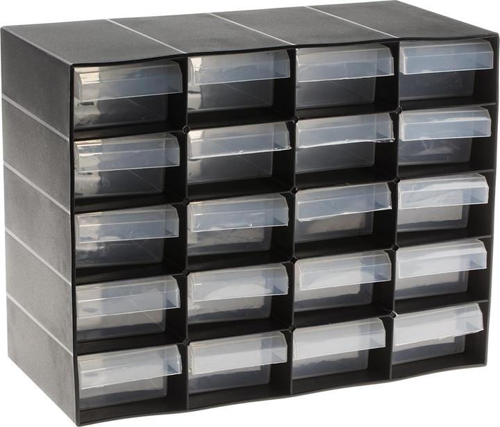 RS PRO 20 Drawer Plastic Unit-Black (27 cm, 21 cm)