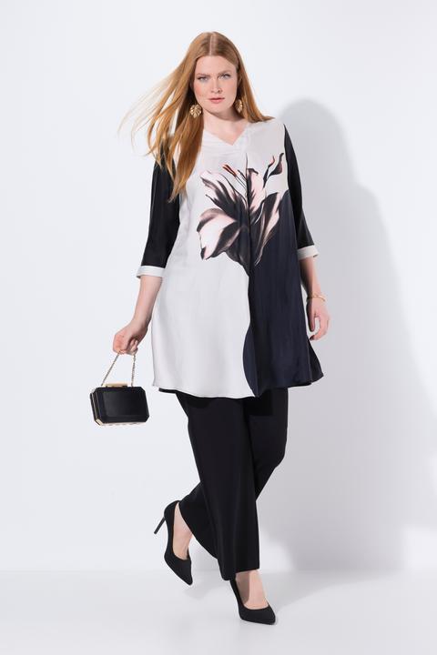 Actual product image Ulla Popken Tunika, Blüte, Zierfalte, V-Ausschnitt, 3/4-Arm (54)