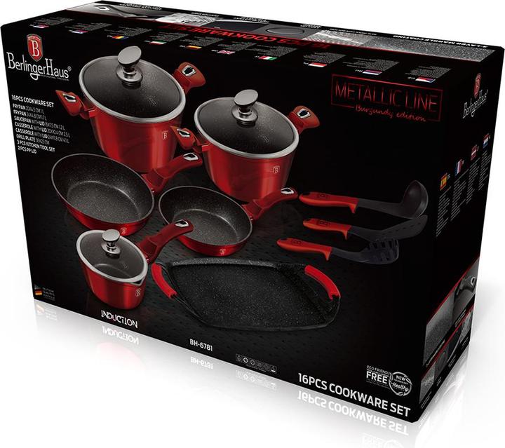 Produktbild BerlingerHaus 16-teiliges Kochgeschirr-Set Burgundy Edition (24 cm, Pfannenset + Topfset, Aluminiumguss)