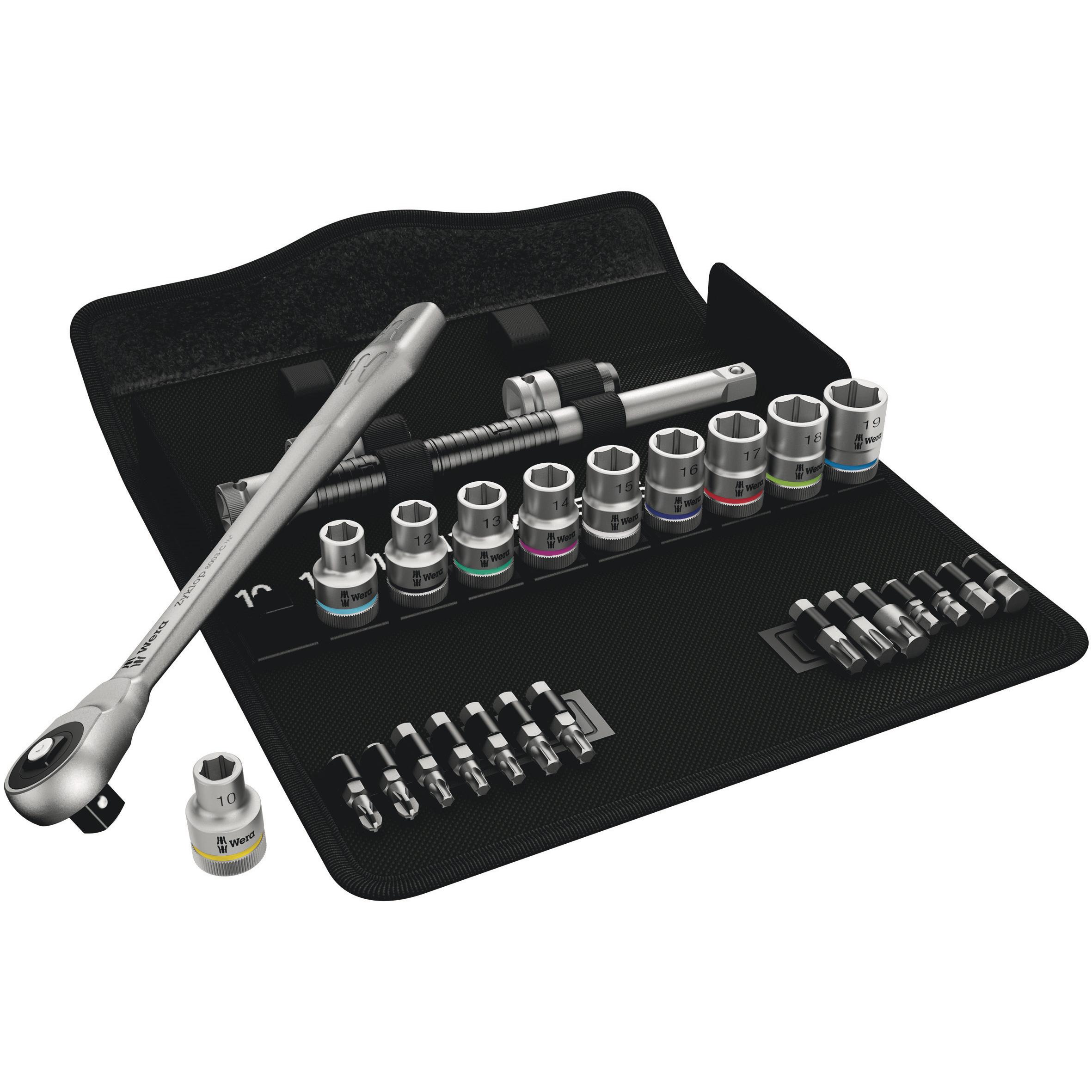 Wera, Steckschlüssel + Stecknuss, 8100 SC 7 Zyklop Metal-Knarrensatz (15 mm, 12 mm, 16 mm, 17 mm, 10  mm, 19 mm, 11 mm, ...