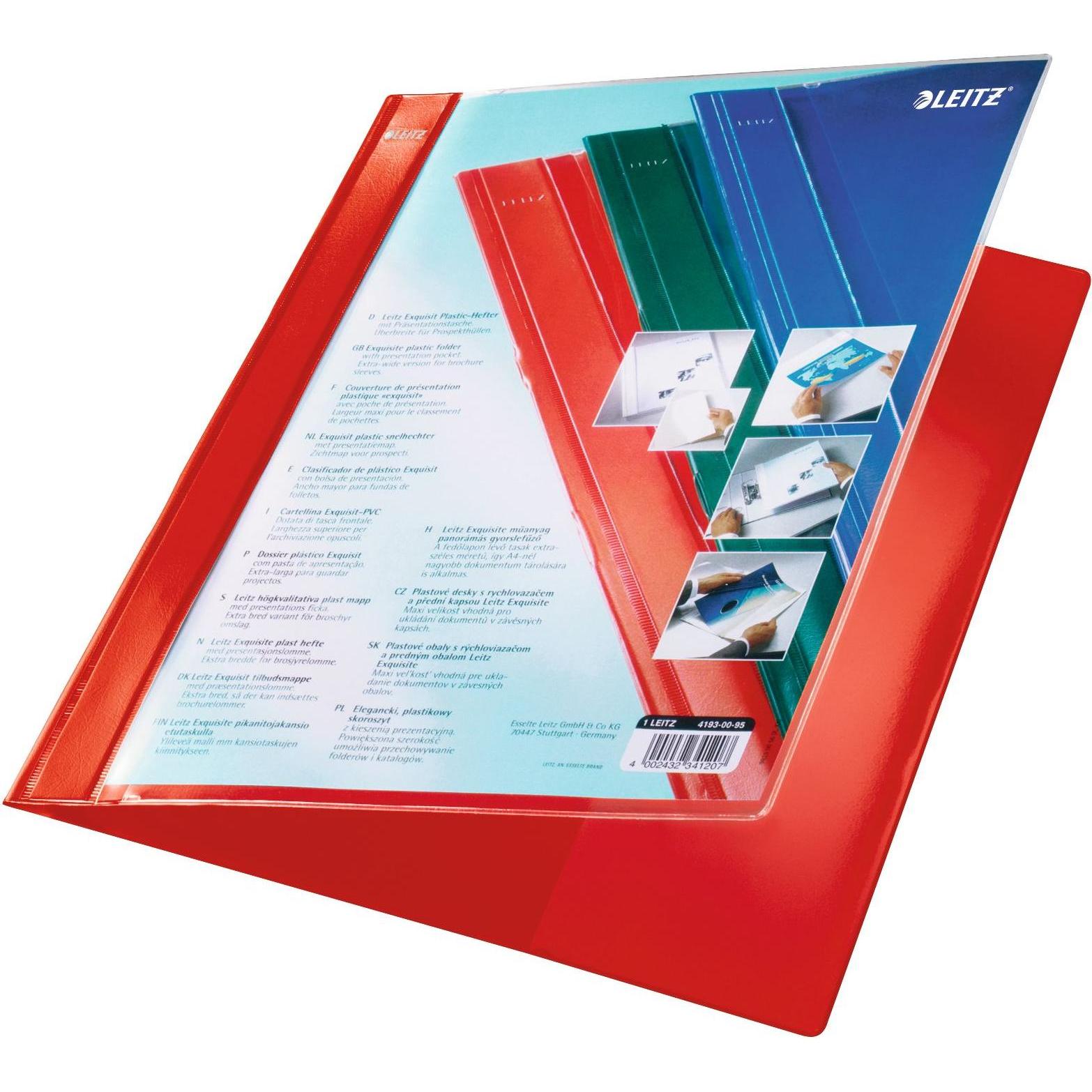 10x Leitz, Mappe, Exquisit Plastik-Hefter mit Präsentationstasche, rot DIN A4 Überbreite, PVC-Hartfolie, Vorderd (A4, 1 ...