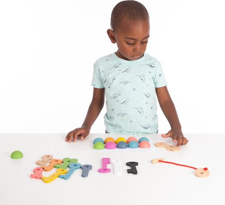 Actual product image TickiT Rainbow wooden keys – 11 numbered keys with threading cord & bag