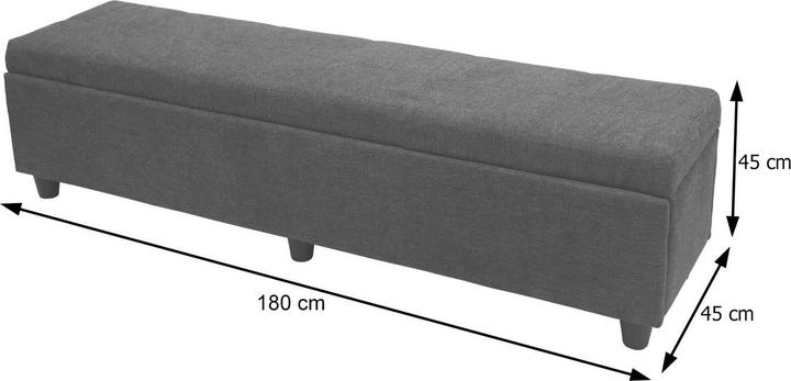 Image du produit Swisshandel24 Coffre de rangement Kriens XXL, banquette Banc, tissu/textile, 45x180x45cm gris foncé (180 cm)