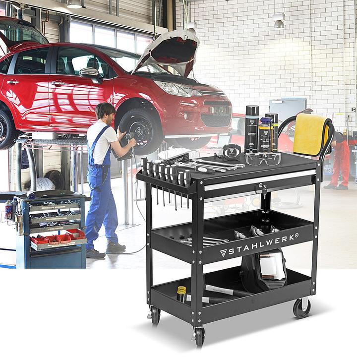 Produktbild Stahlwerk Werkzeugwagen WZE-3 ST mit 150 kg Tragkraft, abschliessbarer Schublade (1 x)