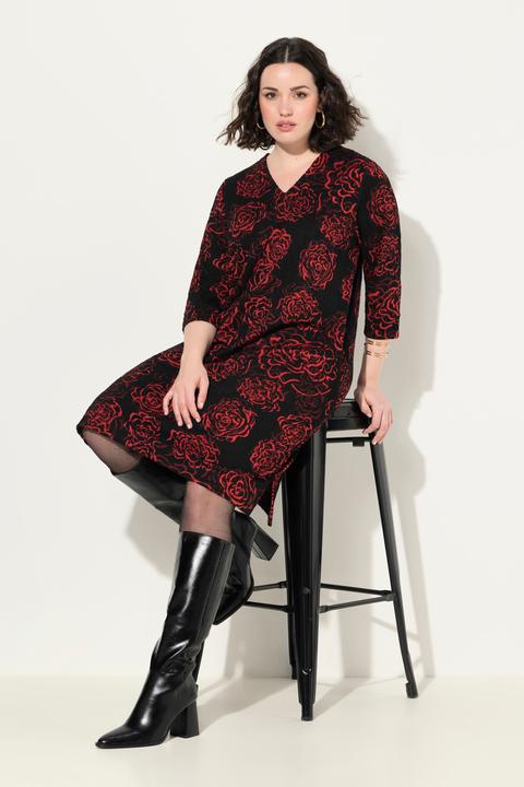 Produktbild Ulla Popken Jacquard-Jerseykleid, V-Ausschnitt, 3/4-Arm, Taschen (50, 52)