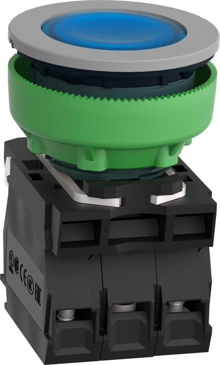 Produktbild Schneider Electric Leuchtdrucktaster kompl Flush Kunstst blau 30mm 230V IP69K