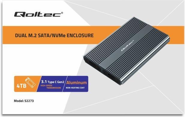 Produktbild Qoltec Obudowa | kieszeń na dysk M.2 SSD SATA | NVME | DUAL |USB-C (M.2)