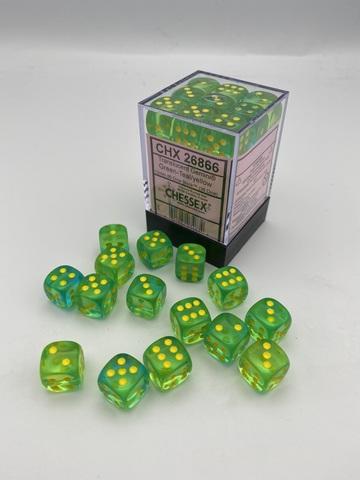 Produktbild Chessex Gemini® 12mm d6 Translucent Green-Teal/yellow Dice Block (36 dice)