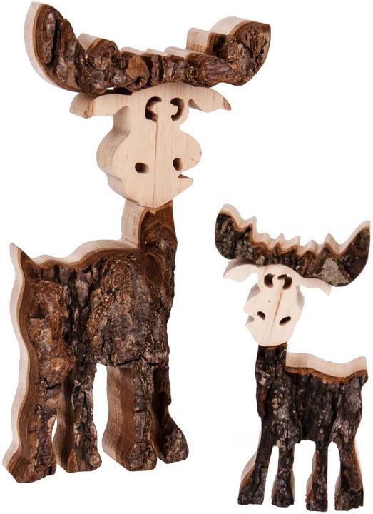 Produktbild La Mia! Rustikaler Weihnachts-Elch aus massivem Erleholz mit Rinde - handgefertigt 9 x 5 cm