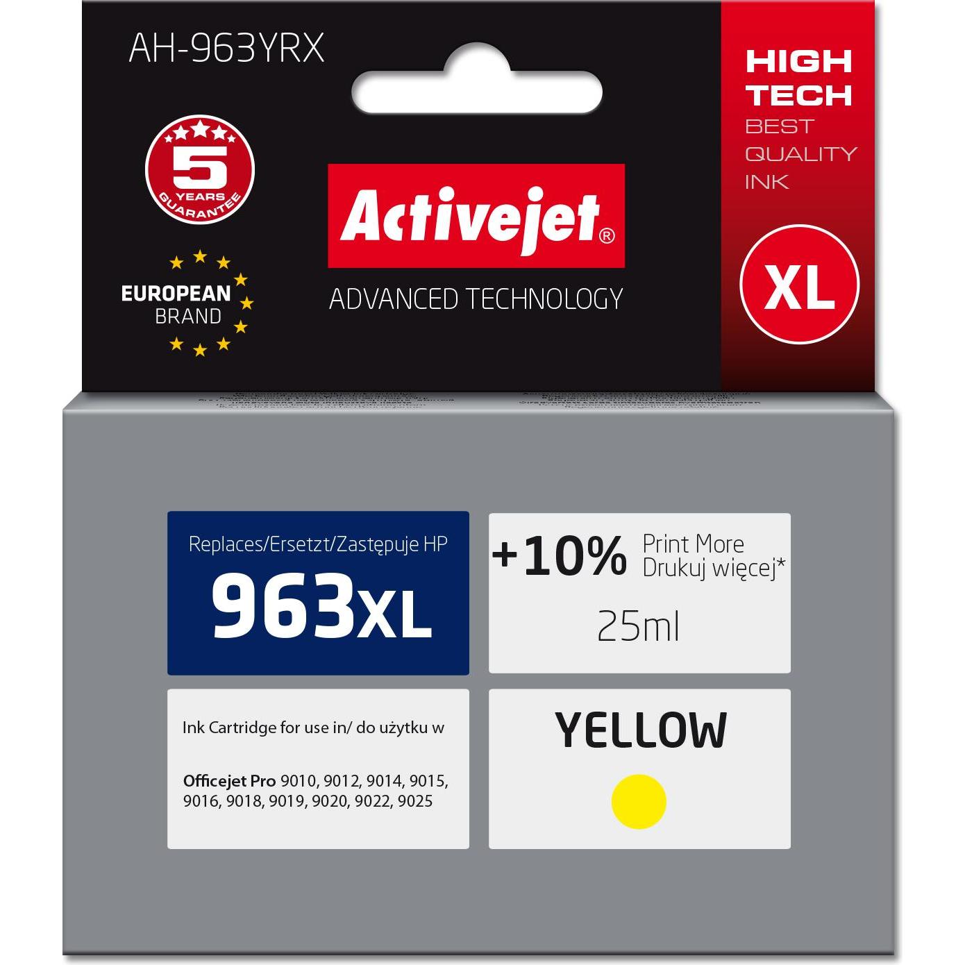 Activejet, Druckerpatrone, AH-963YRX Tinte für HP Drucker Ersatztinte HP 963XL 3JA29AE Premium 1760 Seiten gelb (Y)